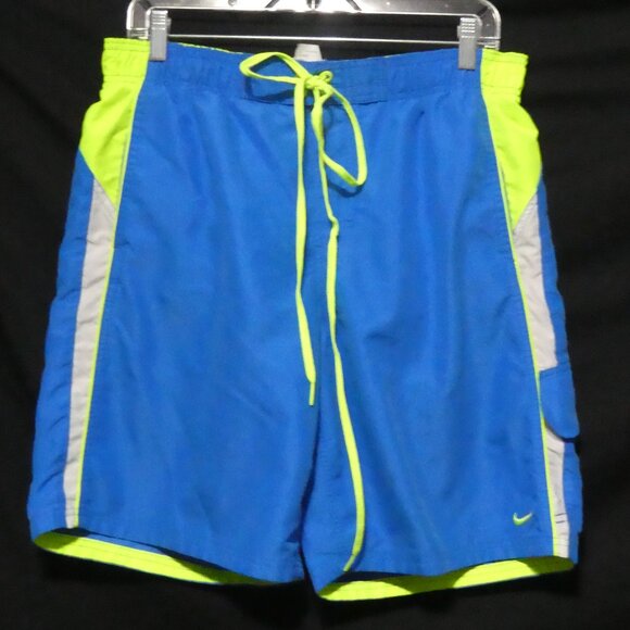 NIKE | medium | Mesh Lined Blue and Neon Green Swim Shorts - Trunks - Picture 1 of 15
